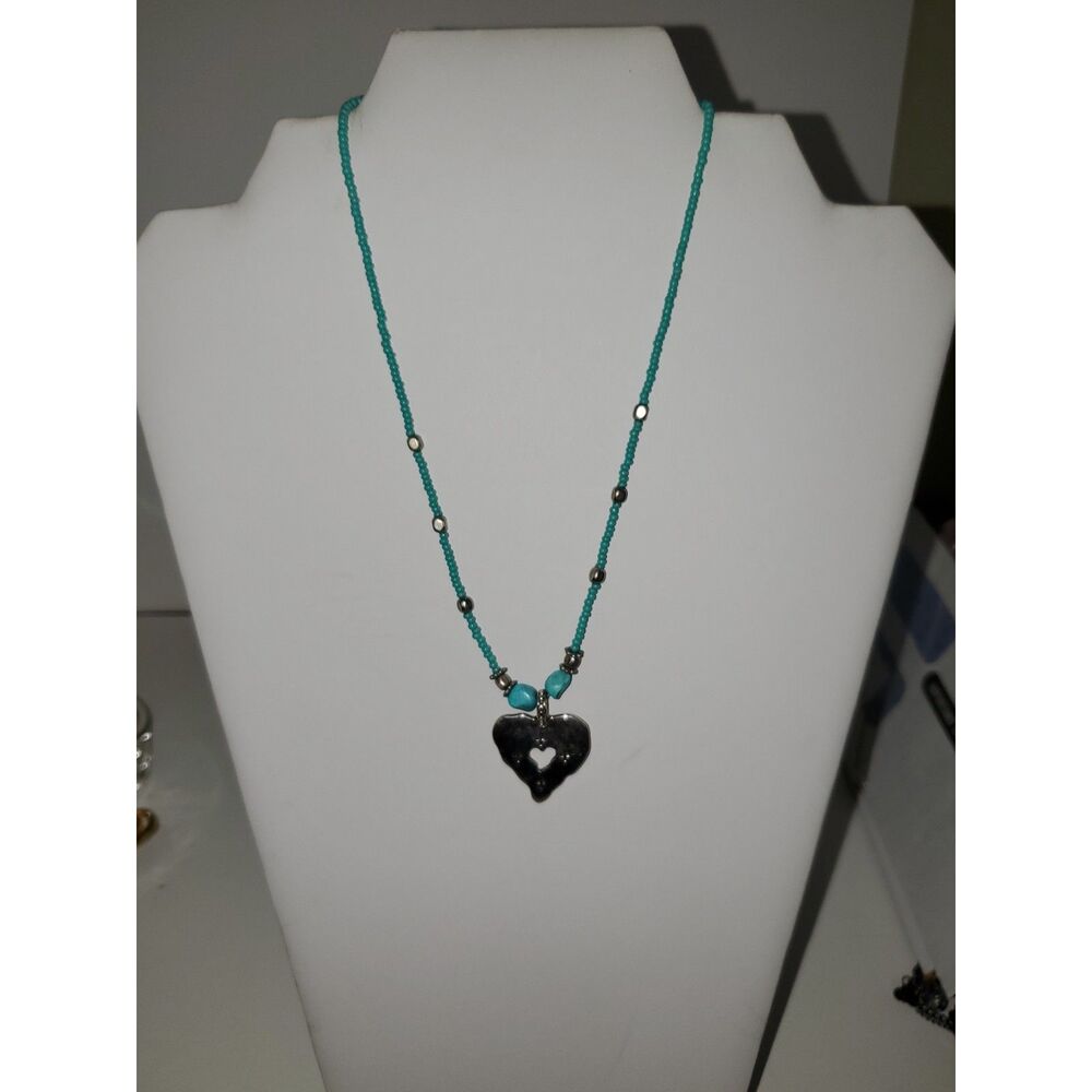Catherine Stein Necklace Turquoise Colored Beads Heart Pendant Costume Jewelry